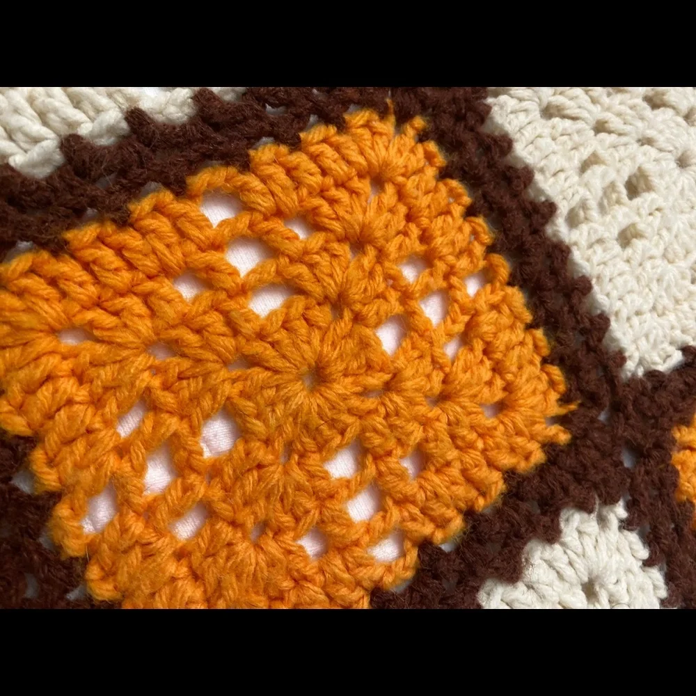 Handmade Orange and Cream Crochet Granny Square Throw - Brand